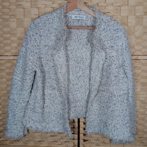 The Fold London Varena Tweed Knit Open Cardigan Cotton Viscose Metallic Speckled - Picture 10 of 15